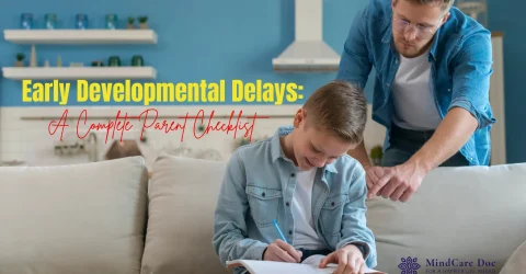 A child & his father in this picture while the child is doing something and his father observing his child development things