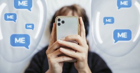 Social addicted woman texting with speech bubbles graphic Social addicted woman texting with speech bubbles graphic